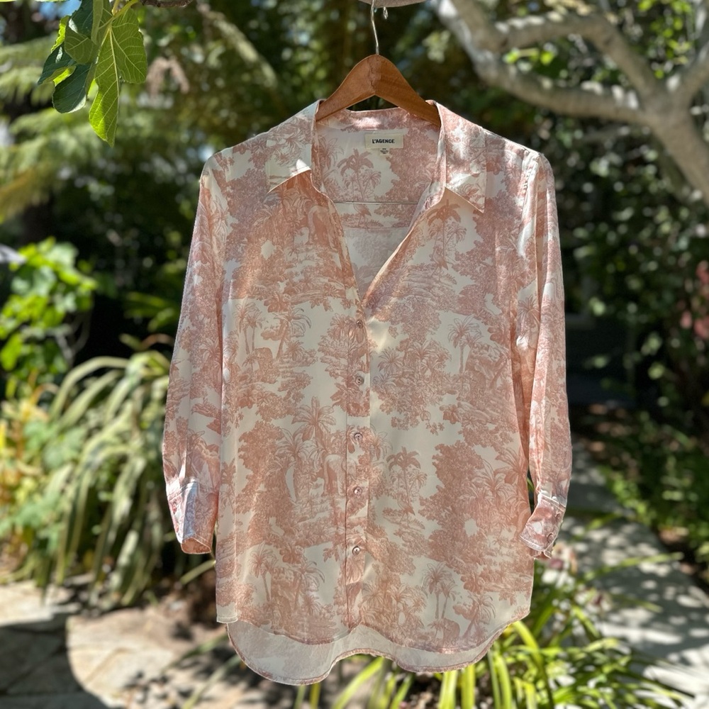 L'AGENCE Toile de Jouy Print Silk Dani Blouse